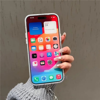 For iPhone 14 Pro Max Matte Case Laser Effect PC+TPU Phone Cover with Pearls Heart Decor