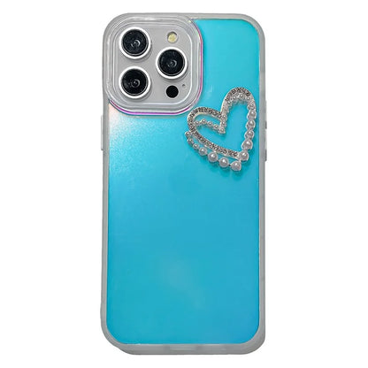 For iPhone 13 Pro Max Matte Laser Effect PC+TPU Phone Cover with Heart Pearl Decor