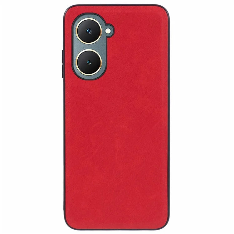 For vivo Y03 Case Retro PU Leather Coated PC+TPU Hybrid Phone Cover