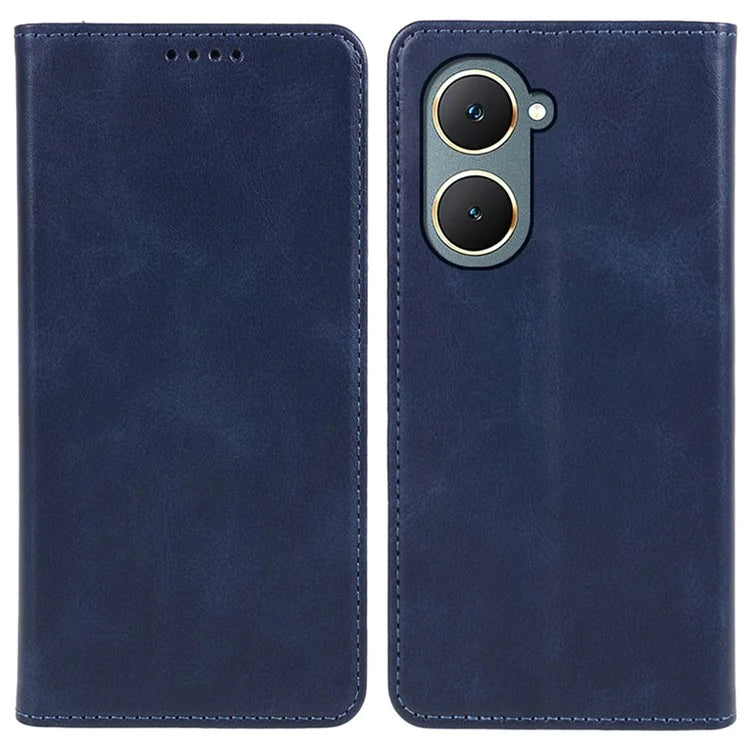 For vivo Y03 Case Solid Color Calf Texture PU Leather Phone Cover with Magnetic Closure