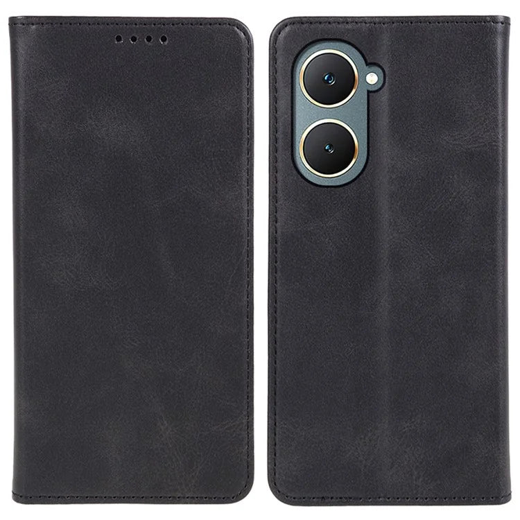 For vivo Y03 Case Solid Color Calf Texture PU Leather Phone Cover with Magnetic Closure