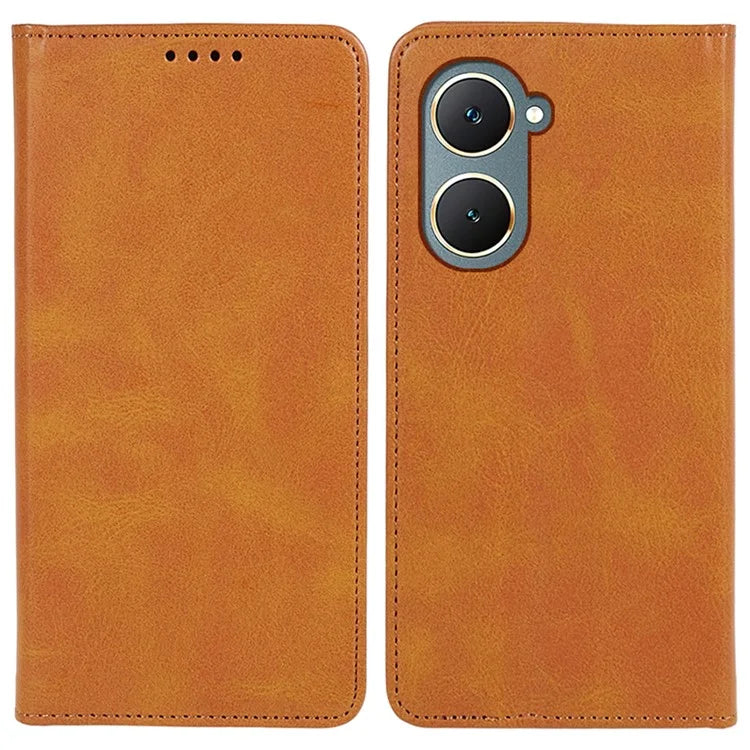 For vivo Y03 Case Solid Color Calf Texture PU Leather Phone Cover with Magnetic Closure