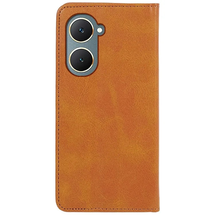 For vivo Y03 Case Solid Color Calf Texture PU Leather Phone Cover with Magnetic Closure