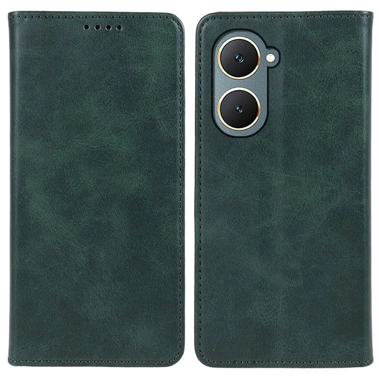 For vivo Y03 Case Solid Color Calf Texture PU Leather Phone Cover with Magnetic Closure