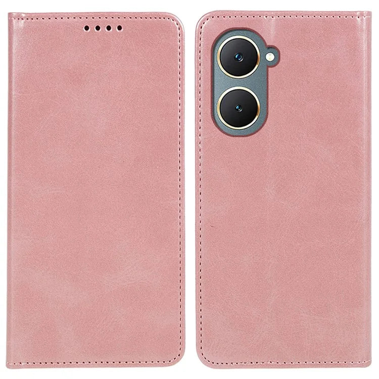 For vivo Y03 Case Solid Color Calf Texture PU Leather Phone Cover with Magnetic Closure