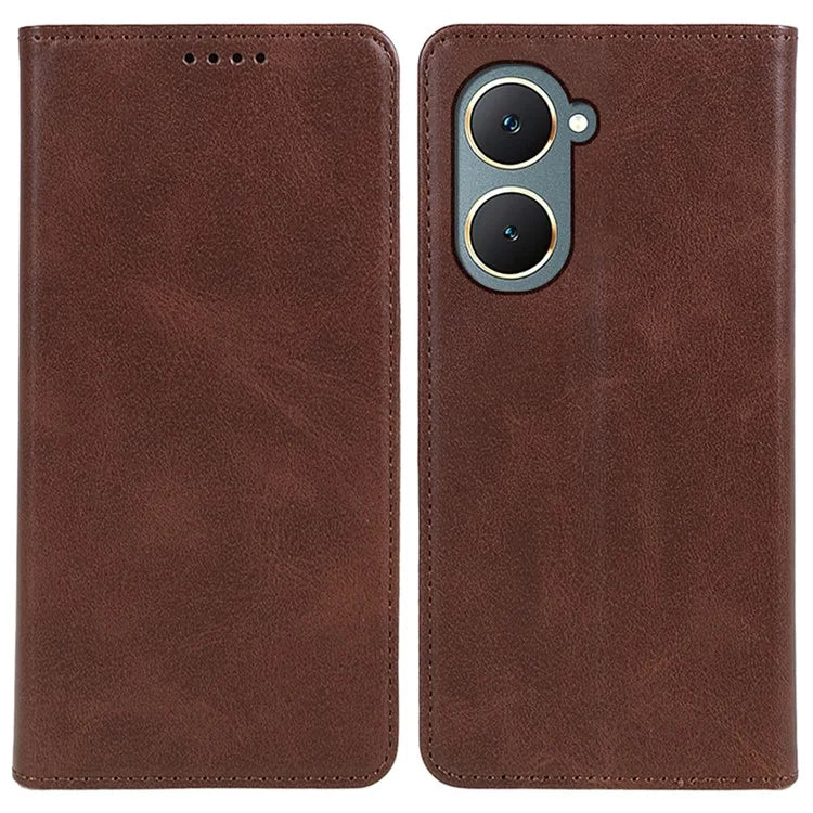 For vivo Y03 Case Solid Color Calf Texture PU Leather Phone Cover with Magnetic Closure