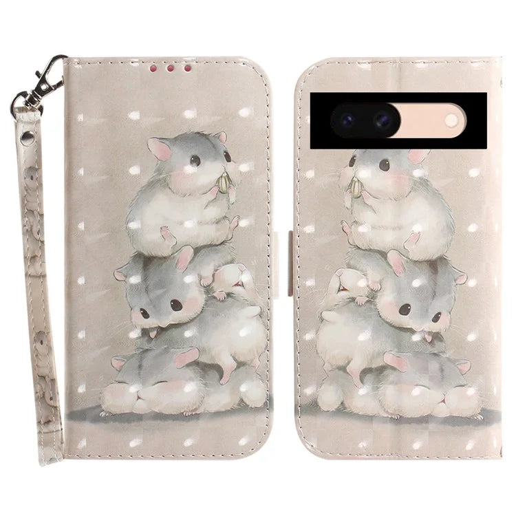 For Google Pixel 8a Wallet Case PU Leather Pattern Printing Flip Phone Cover