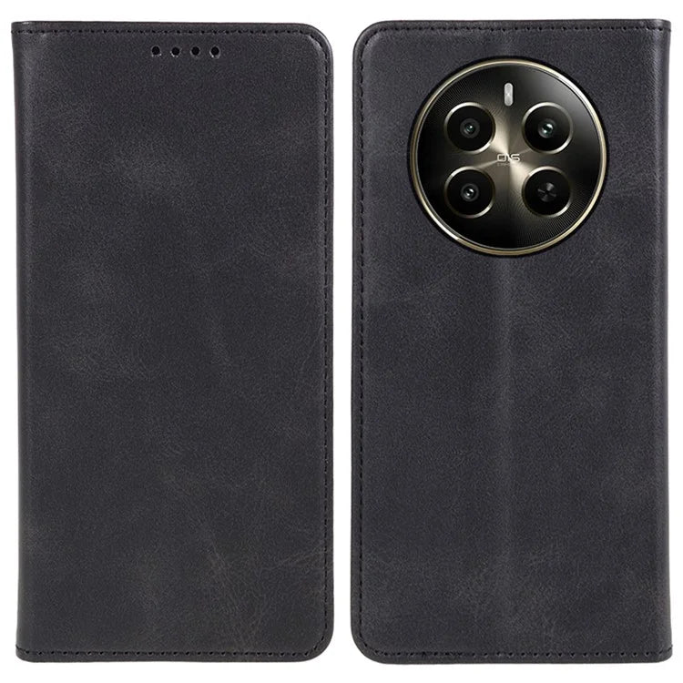 For Realme 12 5G Case Calf Texture PU Leather Flip Phone Shell Magnetic Closing Design