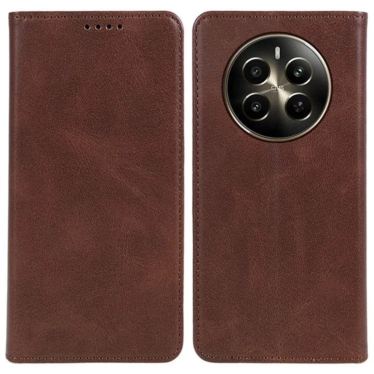 For Realme 12 5G Case Calf Texture PU Leather Flip Phone Shell Magnetic Closing Design