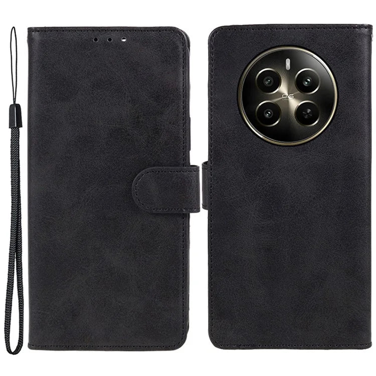 For Realme 12 5G Phone Case Calf Texture Wallet Phone Cover with Magnetic Clasp
