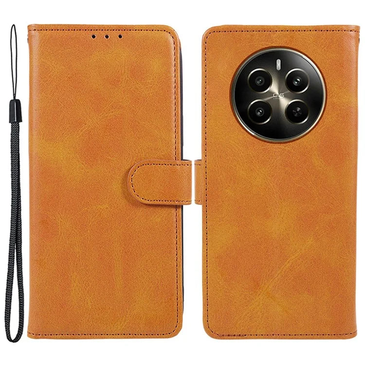 For Realme 12 5G Phone Case Calf Texture Wallet Phone Cover with Magnetic Clasp