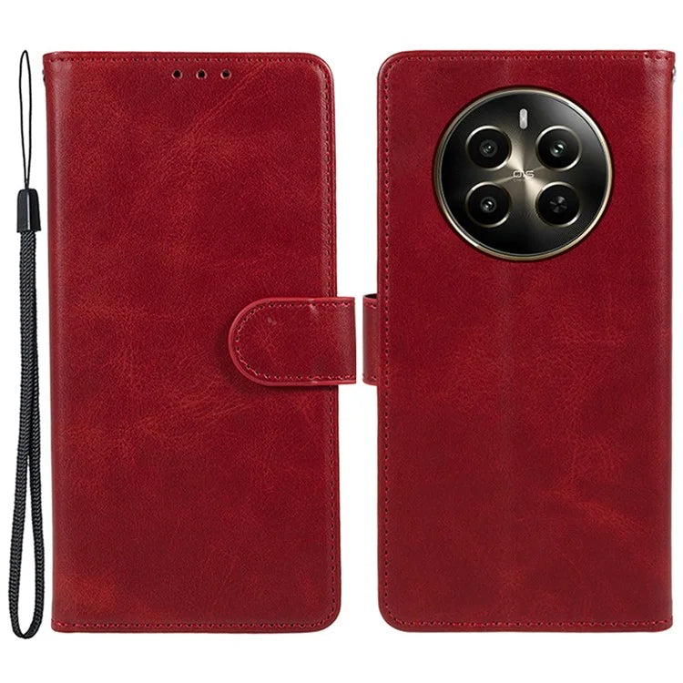 For Realme 12 5G Phone Case Calf Texture Wallet Phone Cover with Magnetic Clasp