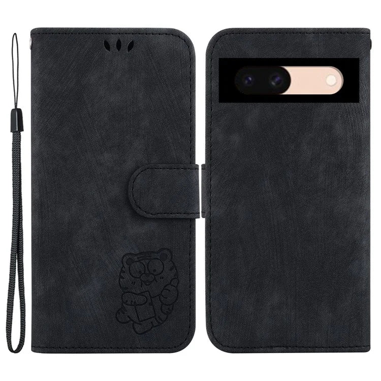 For Google Pixel 8a Case Cute Tiger Imprinted Leather Full Protection Phone Cover