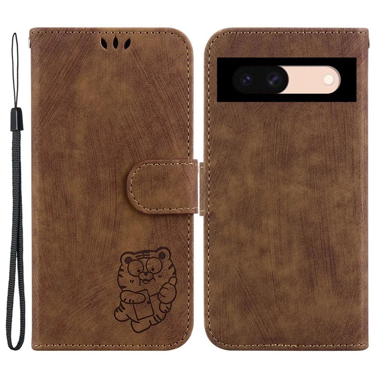 For Google Pixel 8a Case Cute Tiger Imprinted Leather Full Protection Phone Cover