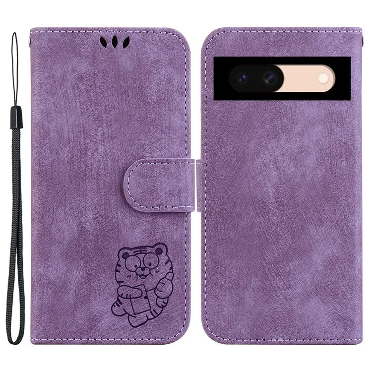 For Google Pixel 8a Case Cute Tiger Imprinted Leather Full Protection Phone Cover
