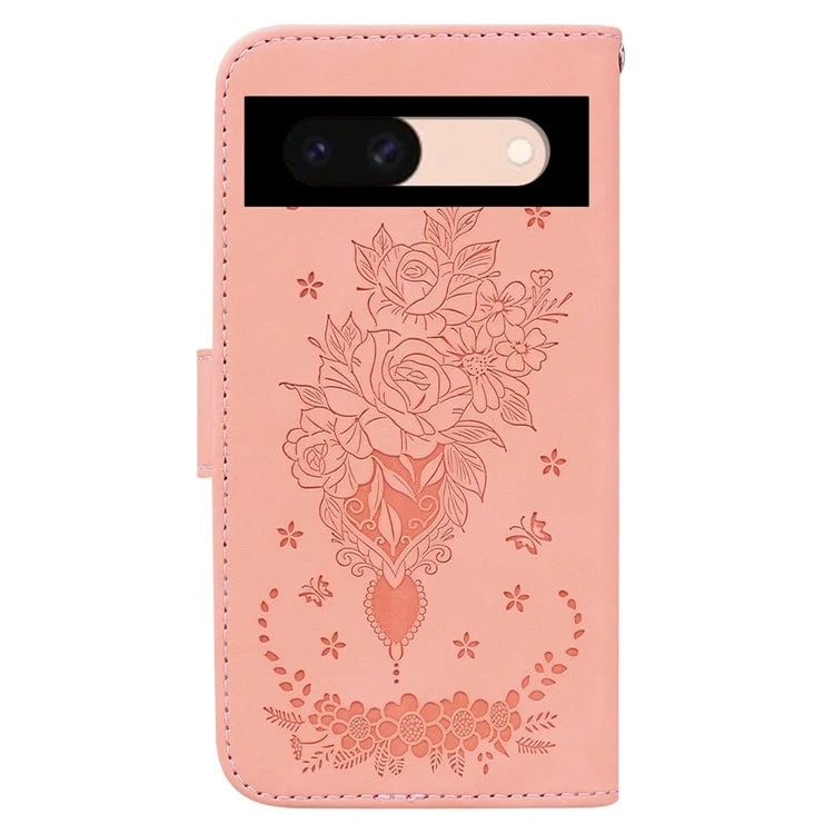 For Google Pixel 8a Case PU Leather+TPU Imprinted Phone Cover with Flower Pattern