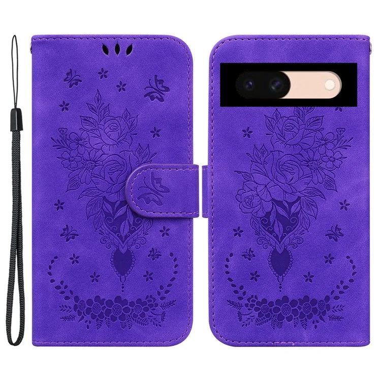For Google Pixel 8a Case PU Leather+TPU Imprinted Phone Cover with Flower Pattern