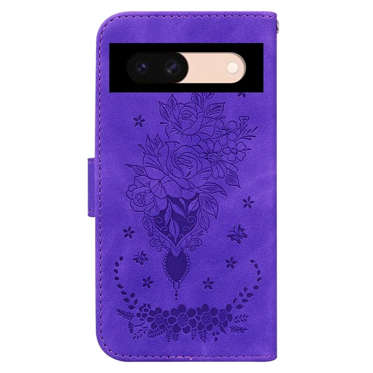 For Google Pixel 8a Case PU Leather+TPU Imprinted Phone Cover with Flower Pattern
