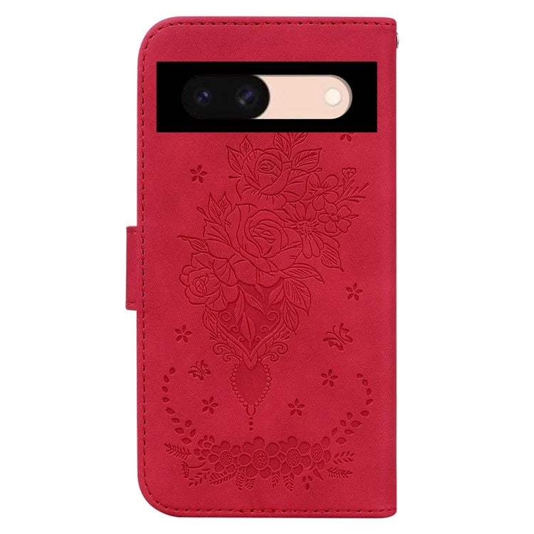 For Google Pixel 8a Case PU Leather+TPU Imprinted Phone Cover with Flower Pattern