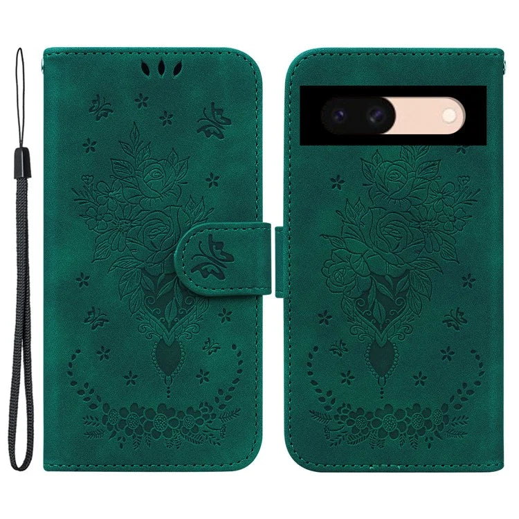 For Google Pixel 8a Case PU Leather+TPU Imprinted Phone Cover with Flower Pattern