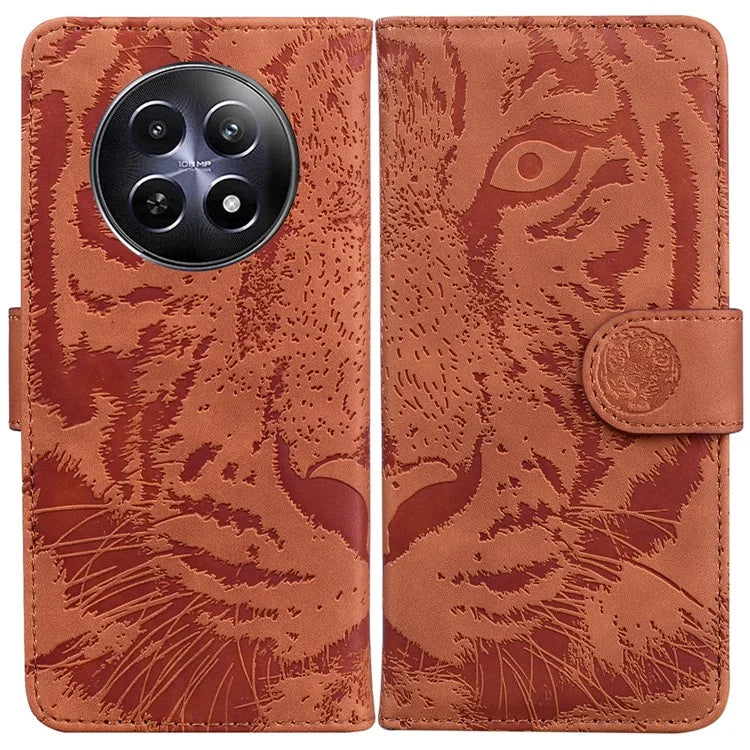 For Realme 12 5G / 12x 5G Leather Phone Case Wallet Stand Cover Imprinted Tiger Pattern