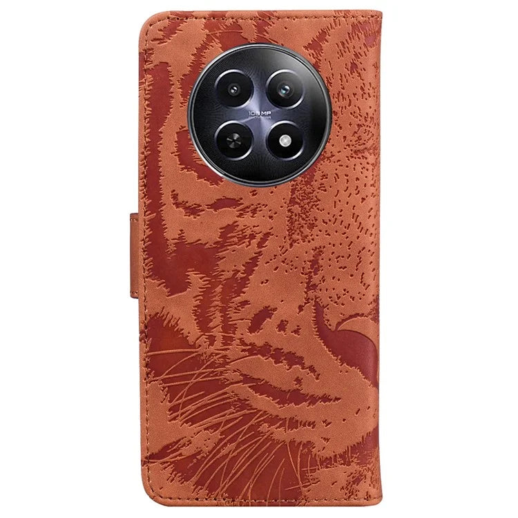 For Realme 12 5G / 12x 5G Leather Phone Case Wallet Stand Cover Imprinted Tiger Pattern