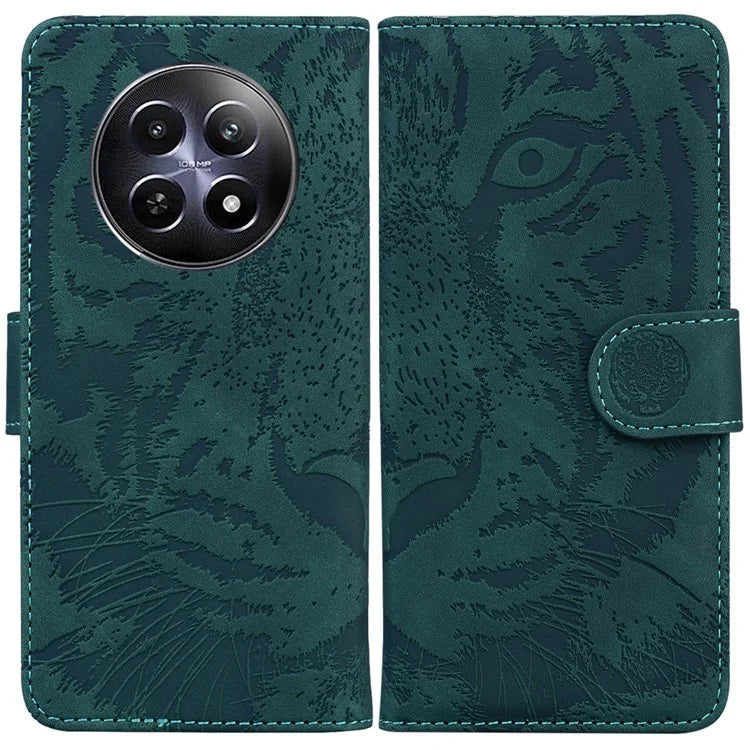 For Realme 12 5G / 12x 5G Leather Phone Case Wallet Stand Cover Imprinted Tiger Pattern
