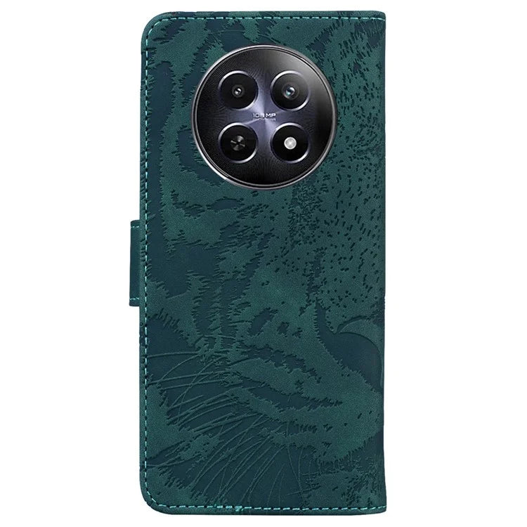 For Realme 12 5G / 12x 5G Leather Phone Case Wallet Stand Cover Imprinted Tiger Pattern