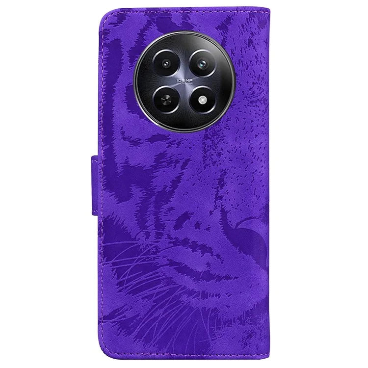 For Realme 12 5G / 12x 5G Leather Phone Case Wallet Stand Cover Imprinted Tiger Pattern