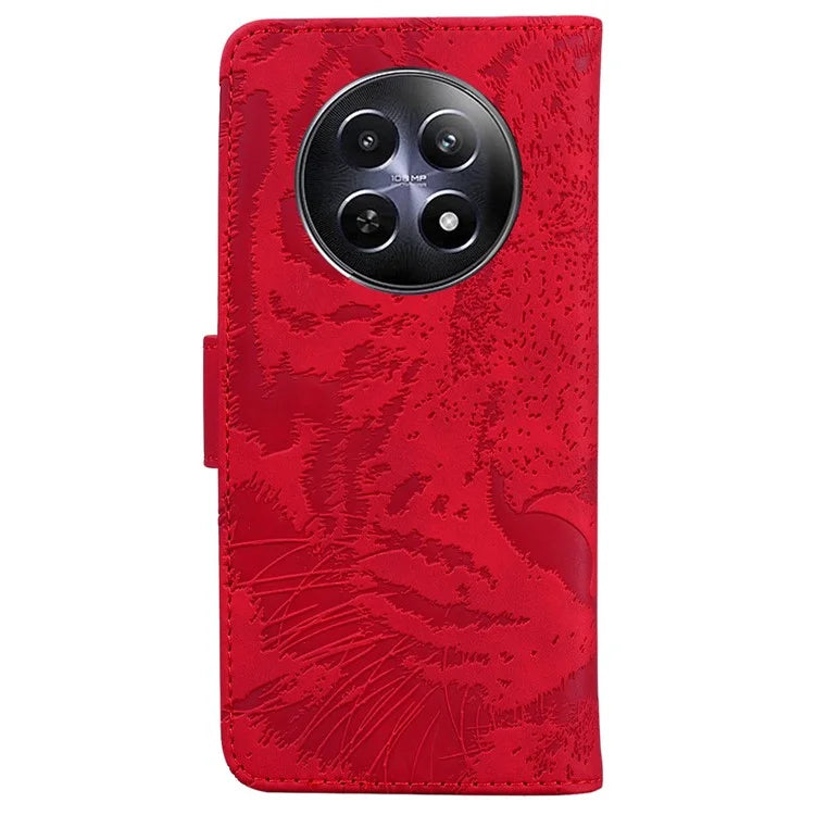 For Realme 12 5G / 12x 5G Leather Phone Case Wallet Stand Cover Imprinted Tiger Pattern