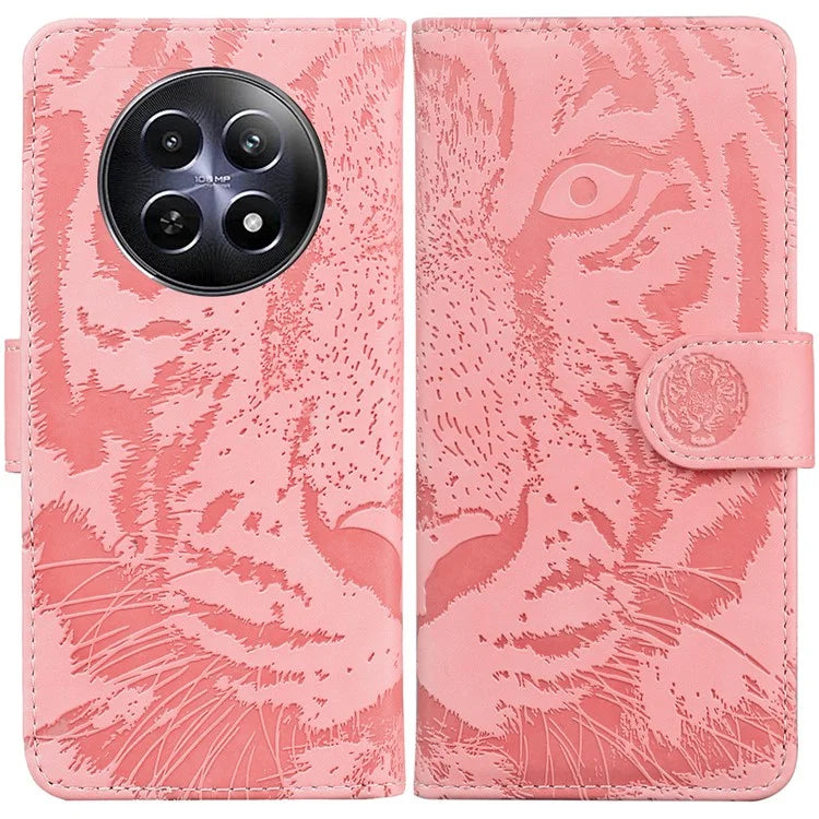 For Realme 12 5G / 12x 5G Leather Phone Case Wallet Stand Cover Imprinted Tiger Pattern