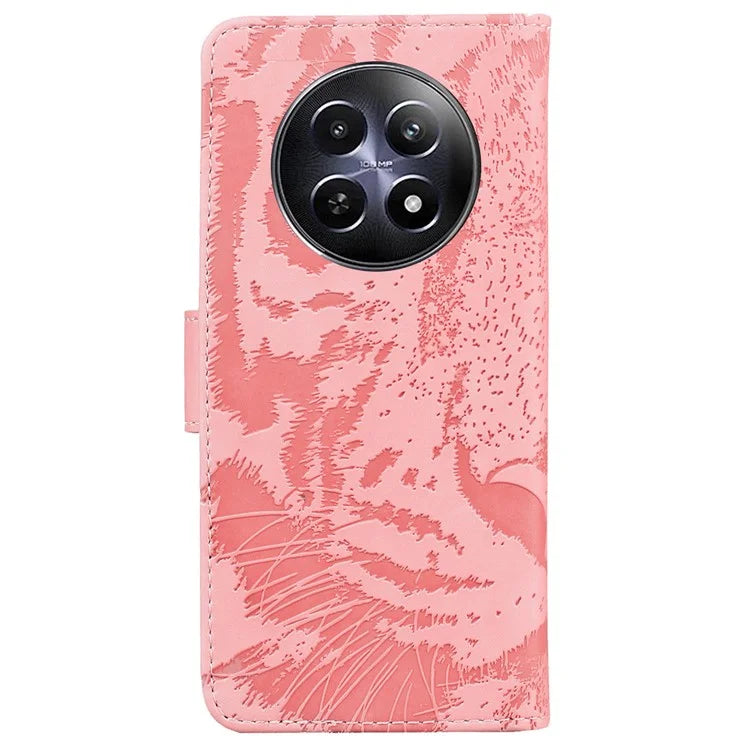 For Realme 12 5G / 12x 5G Leather Phone Case Wallet Stand Cover Imprinted Tiger Pattern