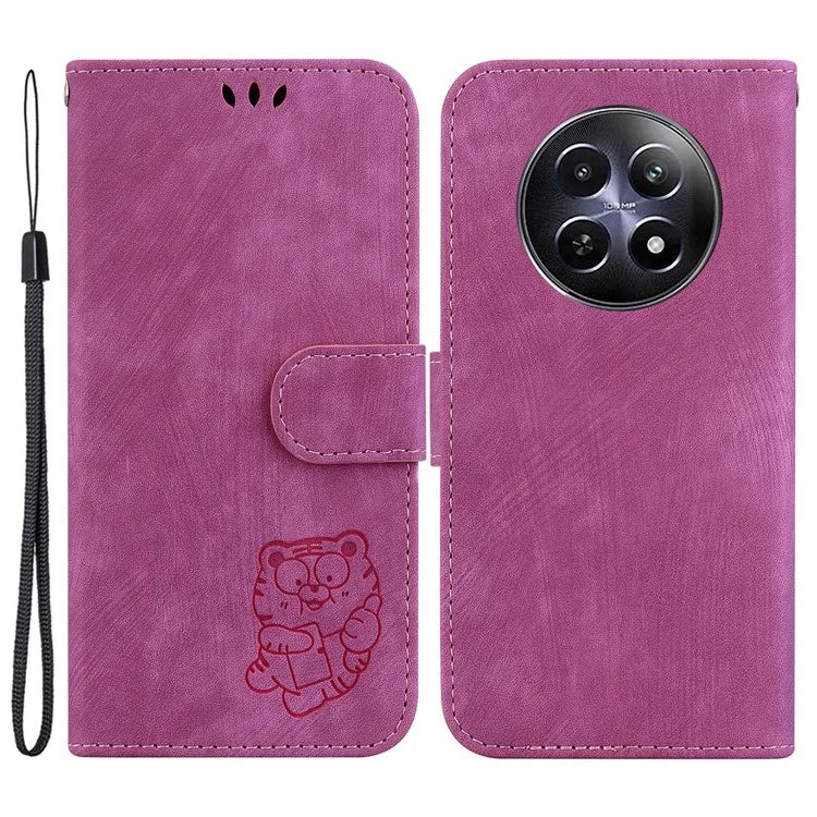 For Realme 12 5G / 12x 5G Wallet Case Cute Tiger Pattern Leather Phone Stand Cover