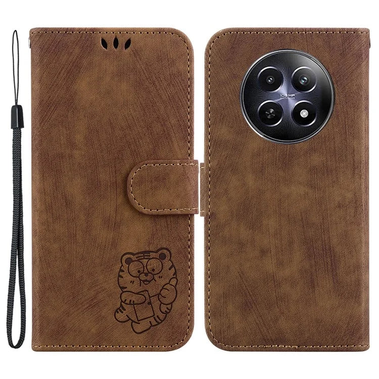 For Realme 12 5G / 12x 5G Wallet Case Cute Tiger Pattern Leather Phone Stand Cover