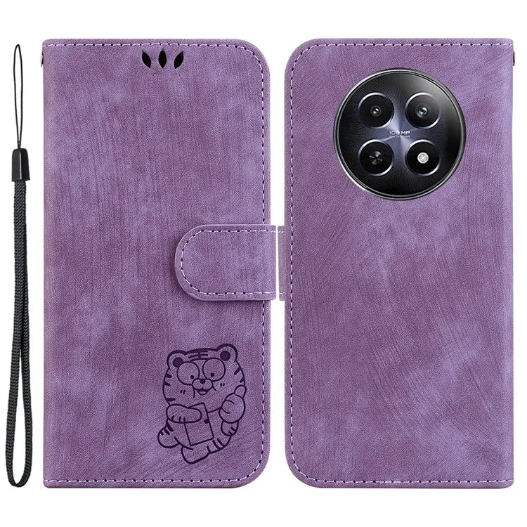 For Realme 12 5G / 12x 5G Wallet Case Cute Tiger Pattern Leather Phone Stand Cover