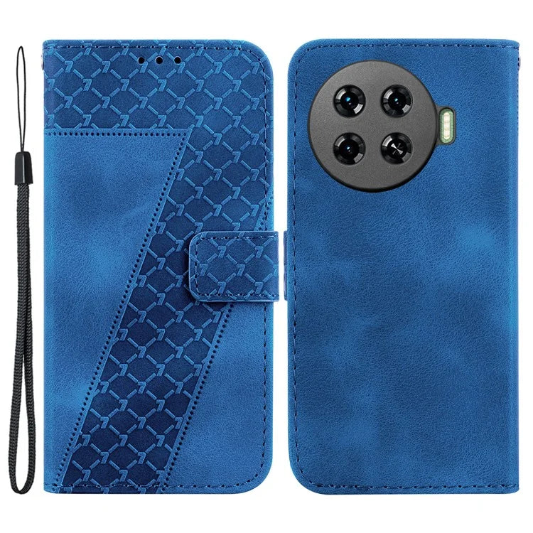 Leather Case for TECNO Spark 20 Pro+ 7-Shape Imprint Foldable Stand Phone Wallet Cover