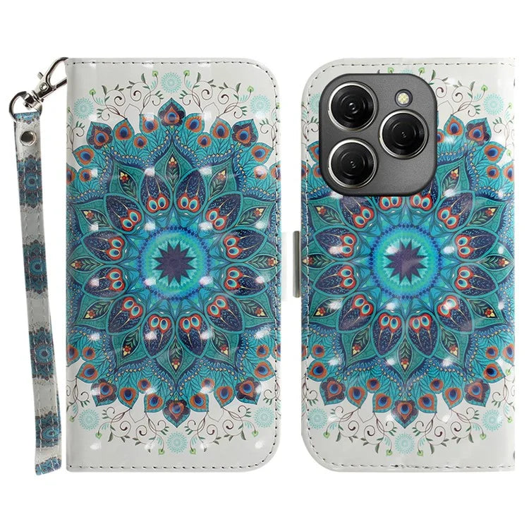 For TECNO Spark 20 Pro Case Pattern Printing Leather Wallet Cover with Strap