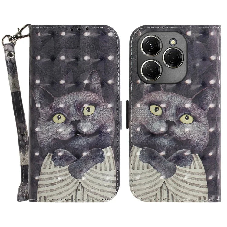 For TECNO Spark 20 Pro Case Pattern Printing Leather Wallet Cover with Strap