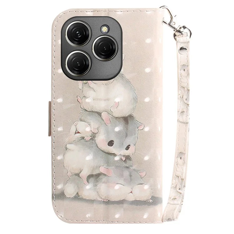 For TECNO Spark 20 Pro Case Pattern Printing Leather Wallet Cover with Strap