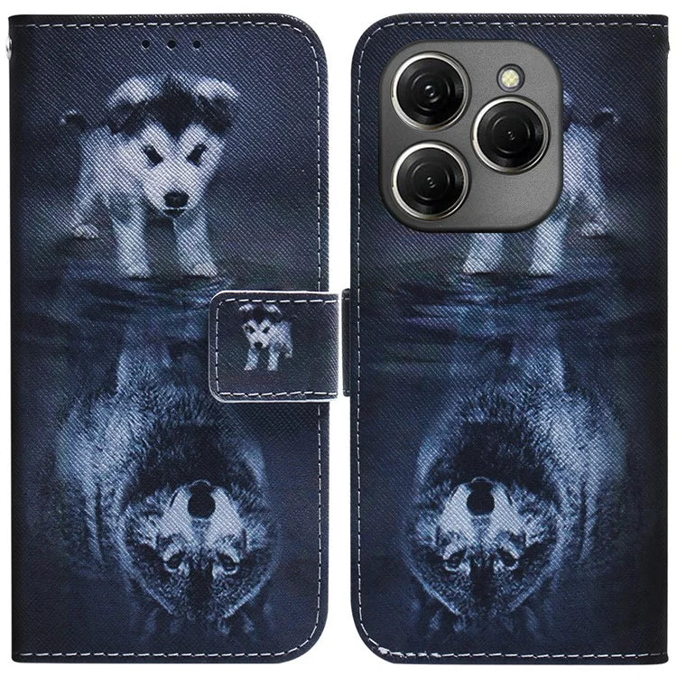 For TECNO Spark 20 Pro Case Pattern Printing Leather Shock-Absorbent Mobile Phone Cover and Wolf