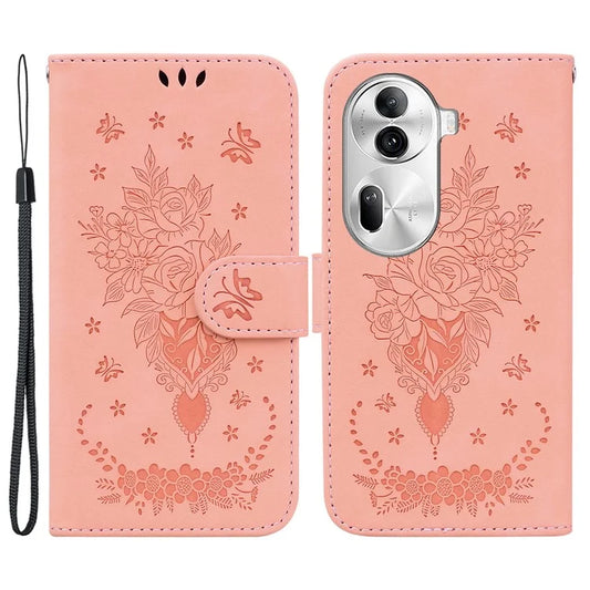 For Oppo Reno11 Pro 5G (Global) Shockproof Case Flower Imprint Leather Flip Phone Cover