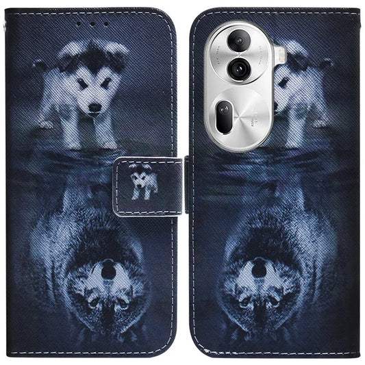 For Oppo Reno11 Pro 5G (Global) Case Pattern Printing Leather Phone Cover with Wallet and Wolf