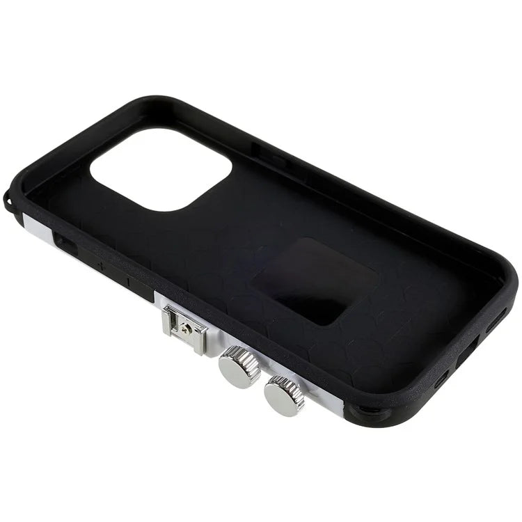 For iPhone 15 Pro Case with Neck Strap PU Leather+TPU+PC Vintage Camera Design Back Cover