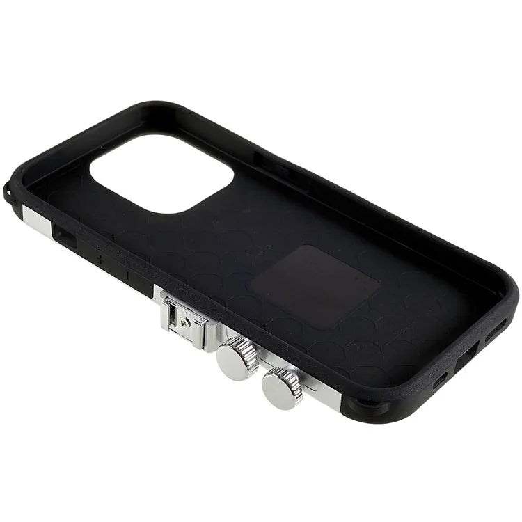 For iPhone 15 Pro Case with Neck Strap PU Leather+TPU+PC Vintage Camera Design Back Cover