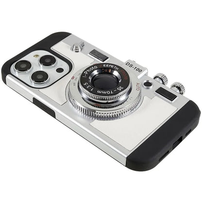 For iPhone 15 Pro Case with Neck Strap PU Leather+TPU+PC Vintage Camera Design Back Cover