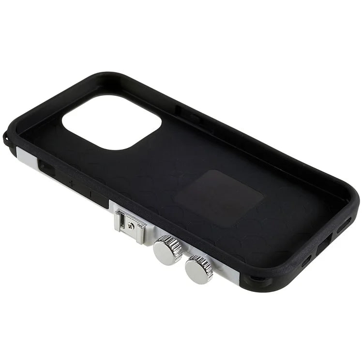For iPhone 15 Pro Case with Neck Strap PU Leather+TPU+PC Vintage Camera Design Back Cover