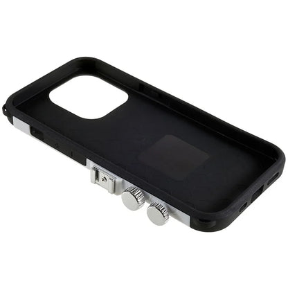 For iPhone 15 Pro Case with Neck Strap PU Leather+TPU+PC Vintage Camera Design Back Cover