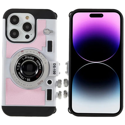 For iPhone 15 Pro Max Case with Lanyard Leather+TPU+PC Phone Cover Camera Design