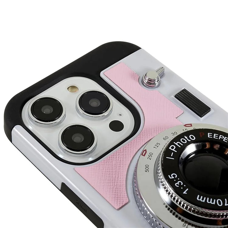 For iPhone 15 Pro Max Case with Lanyard Leather+TPU+PC Phone Cover Camera Design