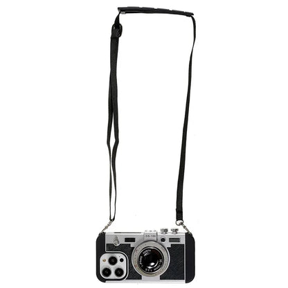 For iPhone 15 Pro Max Case with Lanyard Leather+TPU+PC Phone Cover Camera Design